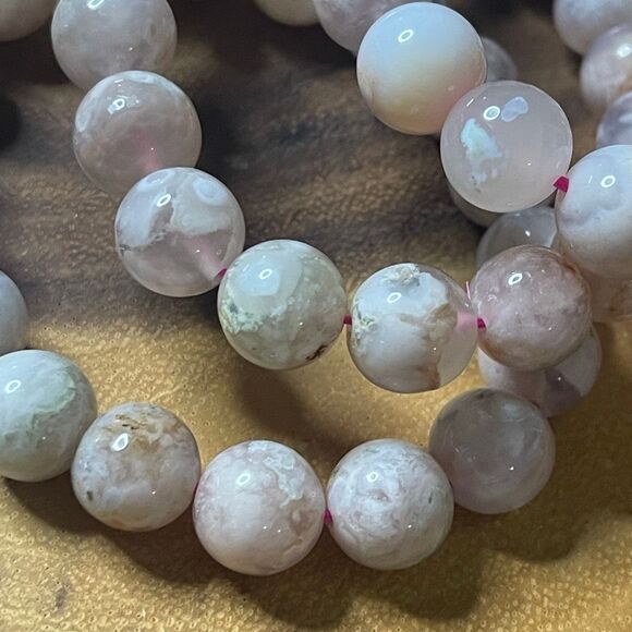 Flower Agate pink beaded stretch bracelet beads 7” 10mm new handmade - Picture 1 of 8